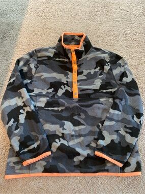 Camo Fleece Pullover with Orange Trim